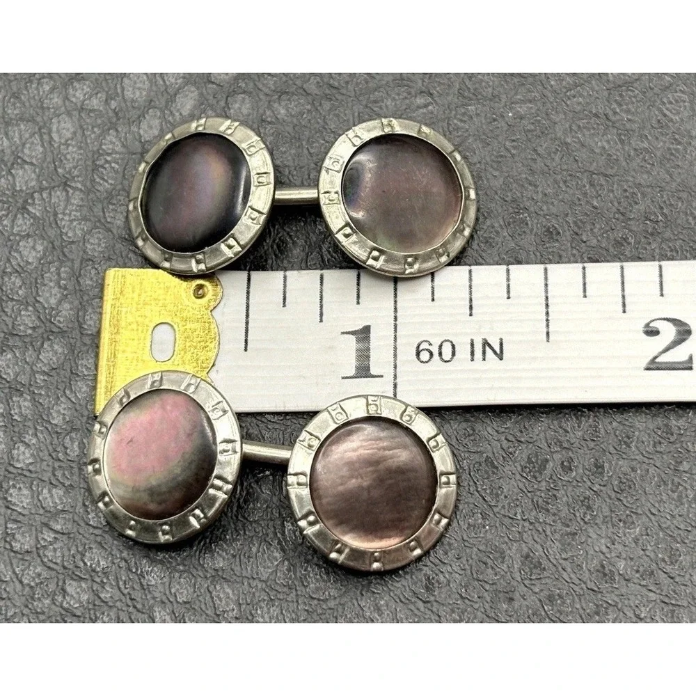 Vintage Art Deco Abalone Shell Silver Tone Cufflinks Set